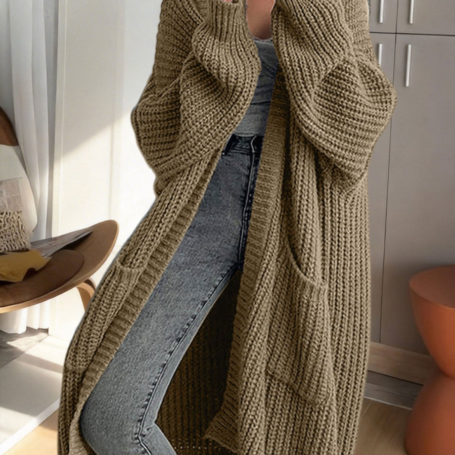 Damen Oversize Longline Strickjacke mit weitem Schnitt und Taschen – Modische, lässige Strickjacke für gemütliche Outfits