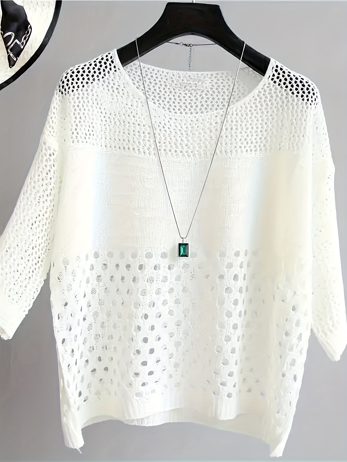 Damen Häkelshirt im Boho-Stil – Locker geschnittenes Strickoberteil mit geometrischem Muster