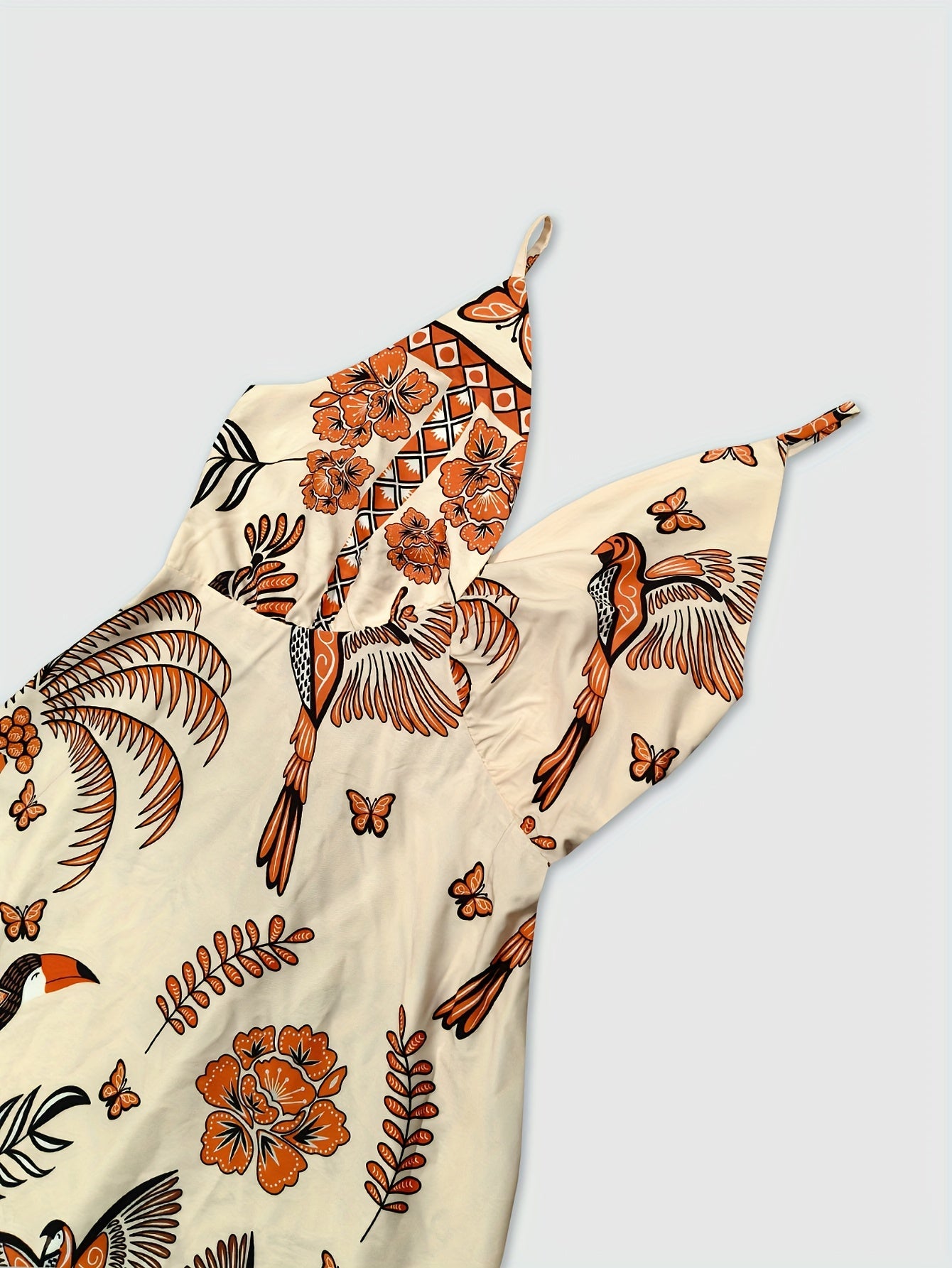 Damen Maxikleid Boho-Style mit tropischem Print und V-Ausschnitt – Perfekt für Urlaub und Sommerfeste