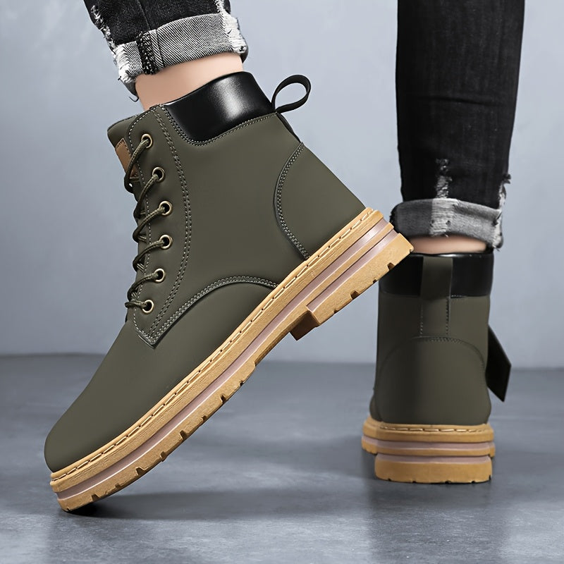 Herren Worker Boots Schnürstiefel Olivgrün mit profilierter Sohle