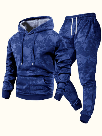 Herren Jogginganzug mit Kapuze, Camouflage-Muster, Schwarz