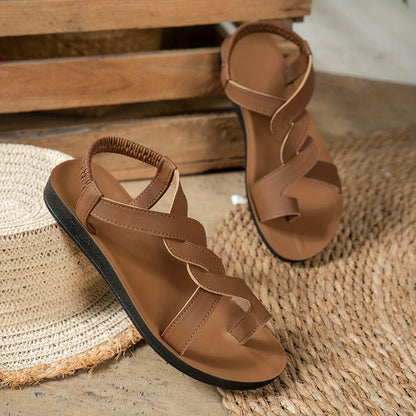 Damen Zehentrenner-Sandalen mit Wellenriemen und Sternendetail – Elegante Flats für Urlaub & Freizeit