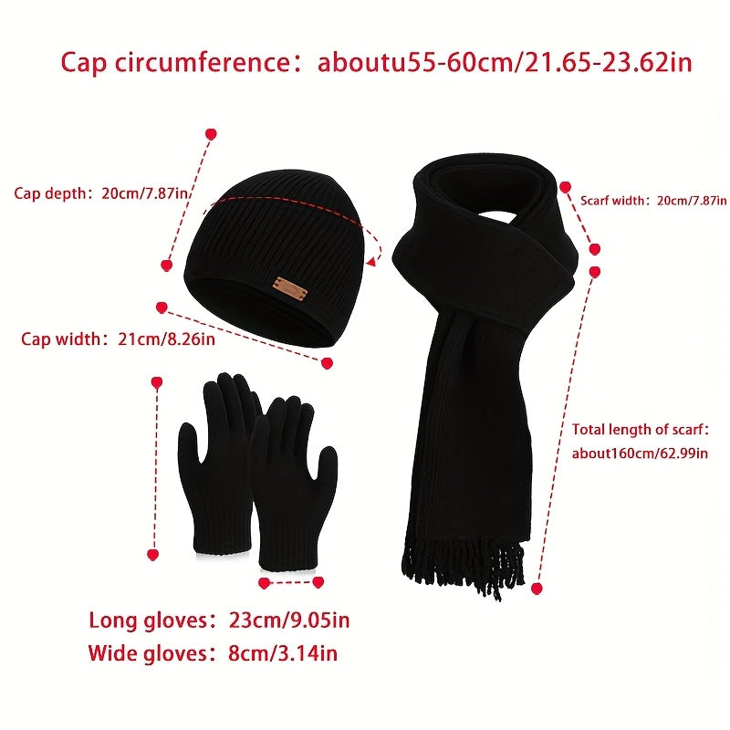 Unisex Winter Set Strickmütze Schal Handschuhe Touchscreen