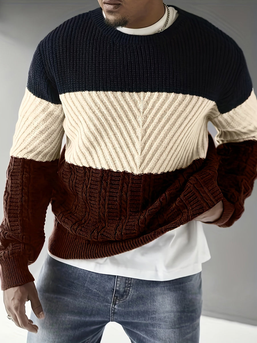 Herren Strickpullover Blockfarben Rundhals Grobstrick