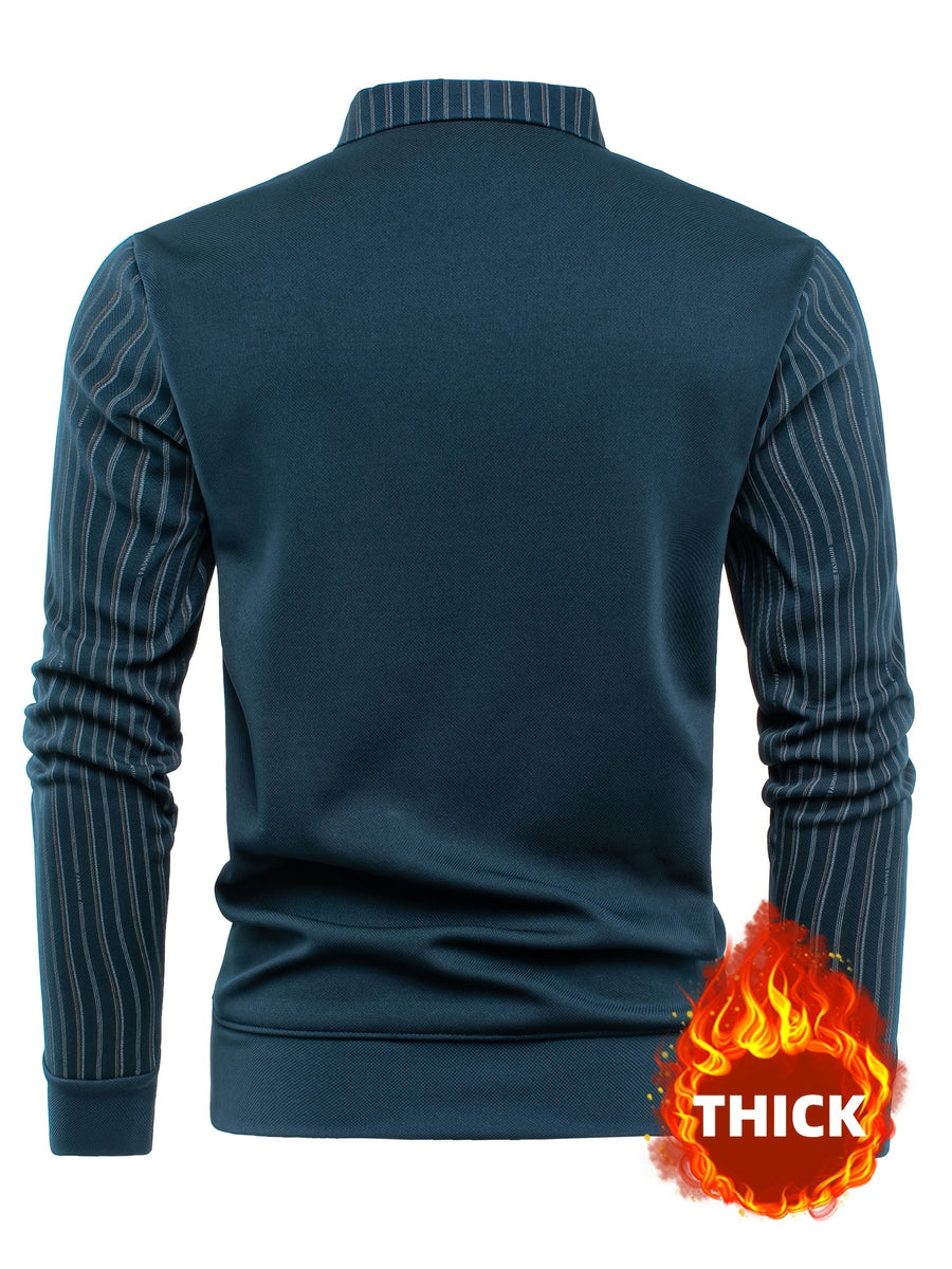 Herren Langarmshirt mit V-Ausschnitt und Hemdkragen, Streifenmuster