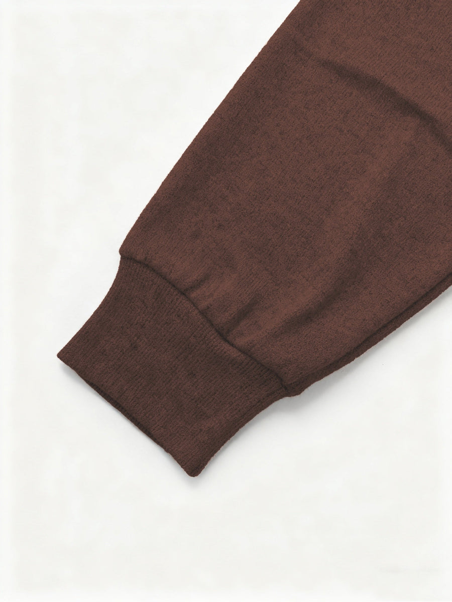 Damen Loungewear Set Braun mit Pferde-Stickerei, Pullover & Weite Hose