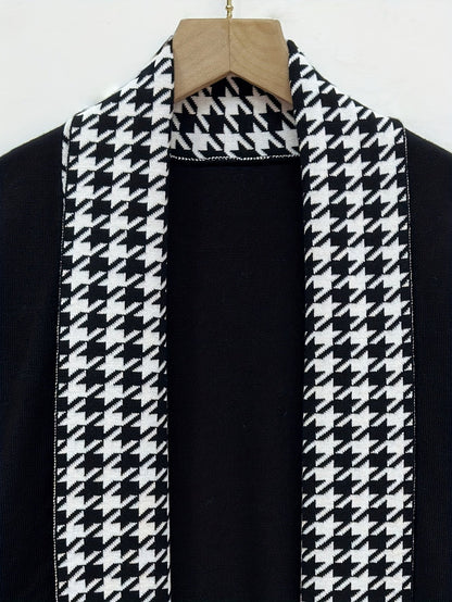 Herren Cardigan Schwarz mit Hahnentritt-Muster Offene Vorderseite