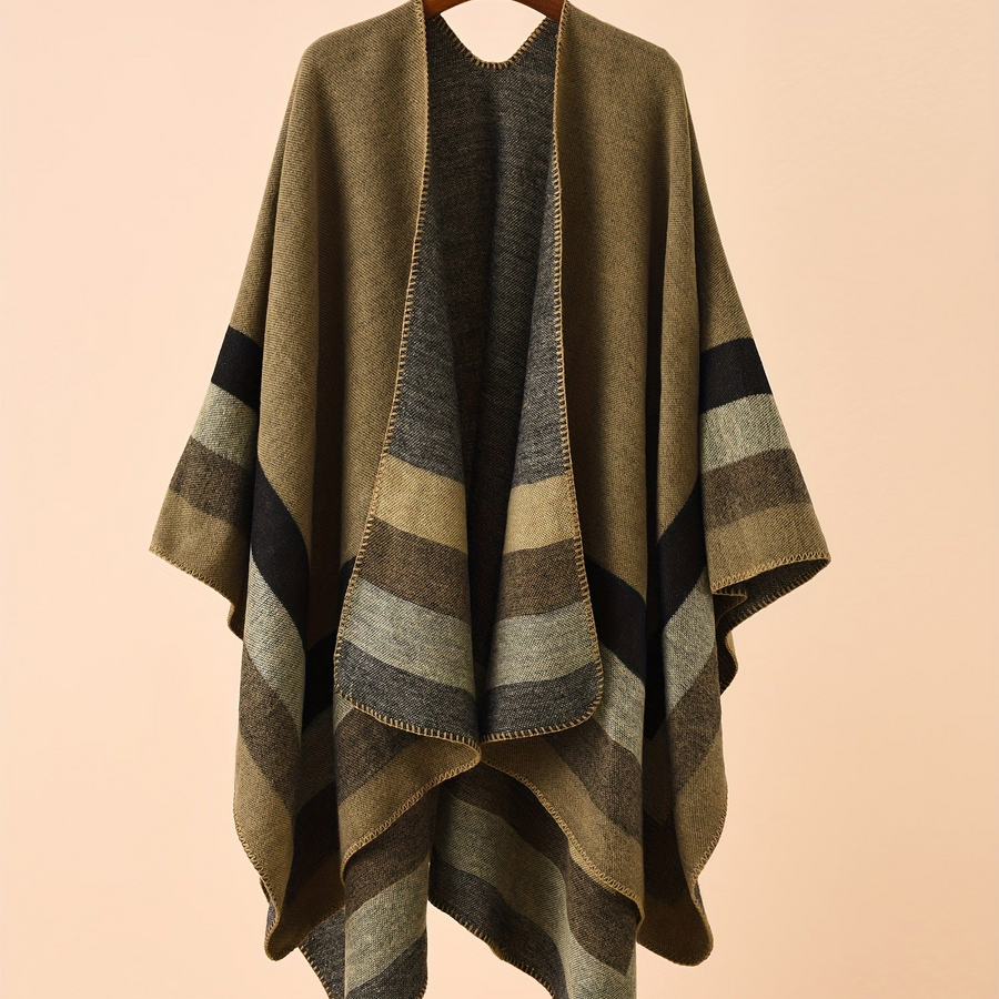 Damen Poncho mit Streifenmuster & offener Vorderseite