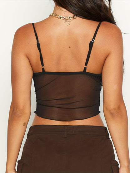 Damen Crop Top mit Spaghettiträgern und Frontbindung – Trendiges Party- und Ausgeh-Oberteil