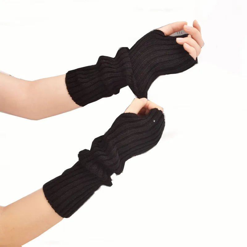 Lange gebreide damesarmwarmers zonder vingers