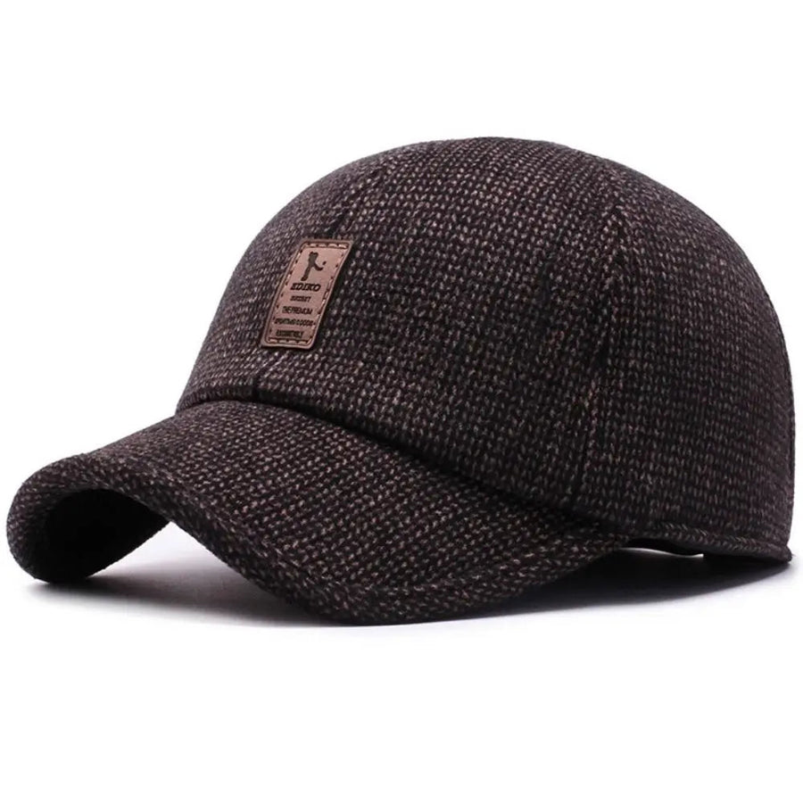 Herren Winter Baseball Cap mit Ohrenklappen, Strickoptik Mütze