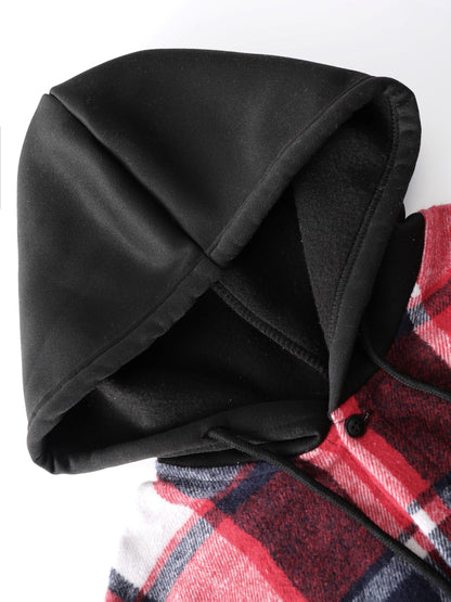 Herren Kariertes Flanell Hemd mit Kapuze & Einfarbige Jogginghose Set Grau