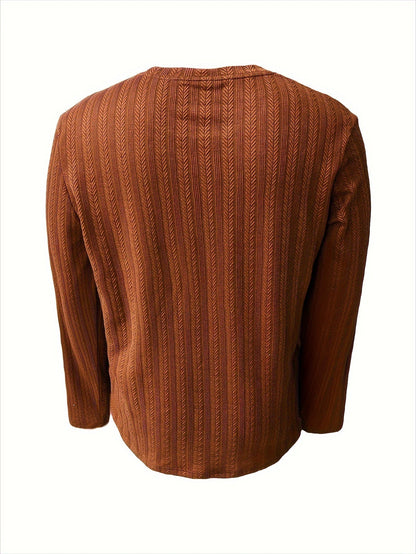 Herren Langarmshirt Slim Fit mit Strukturmuster Rundhals Weiß