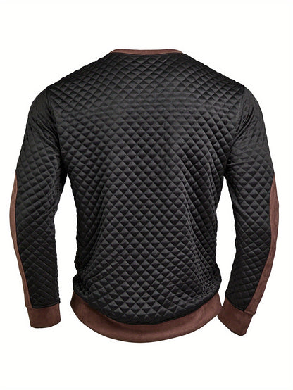 Herren Stepp-Sweatshirt Rundhals Schwarz-Braun mit Kängurutasche