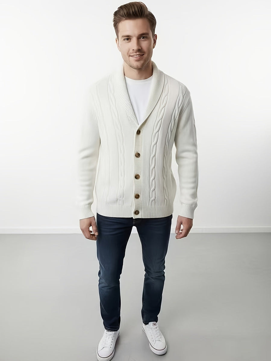 Herren Strickjacke mit Schalkragen und Zopfmuster