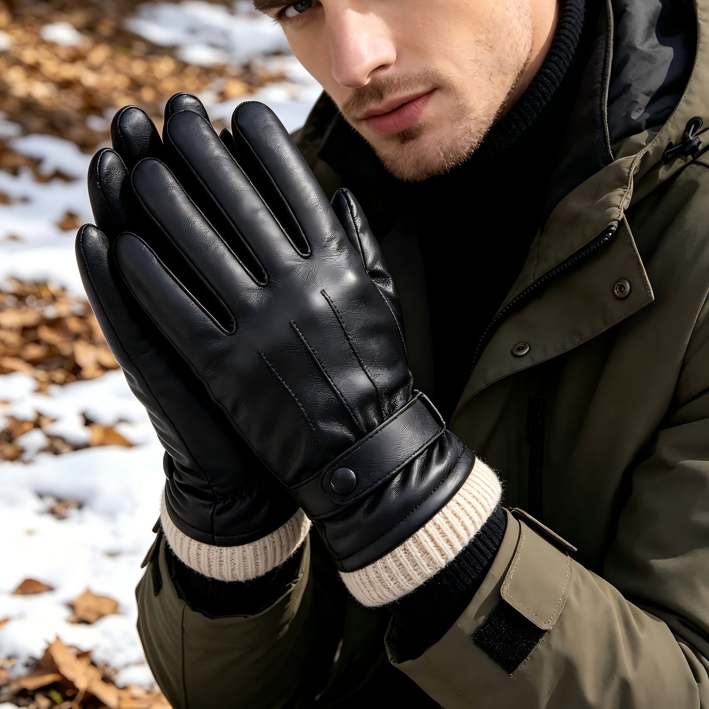 Unisex zwarte winterhandschoenen met gebreide boord en zachte voering