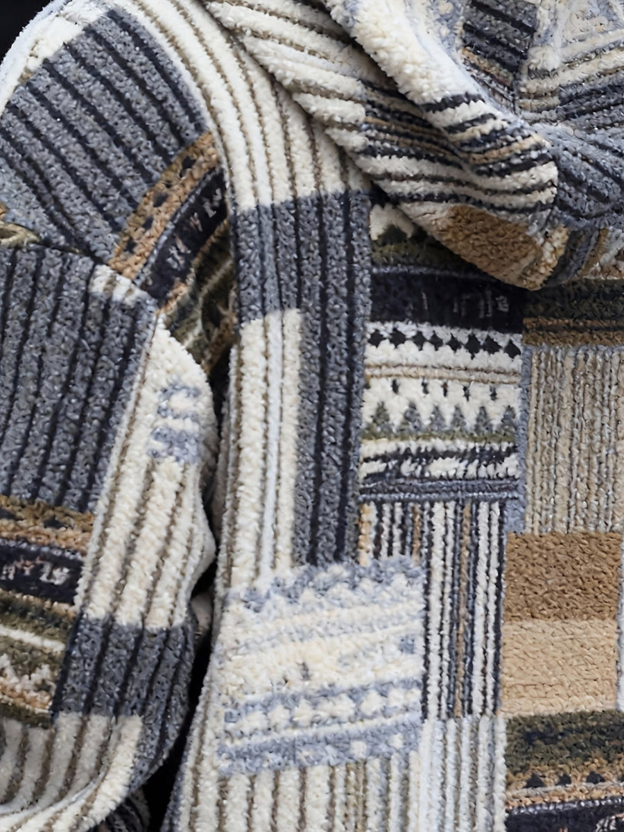 Heren patchwork-hoodie van teddyfleece met quarter-zip