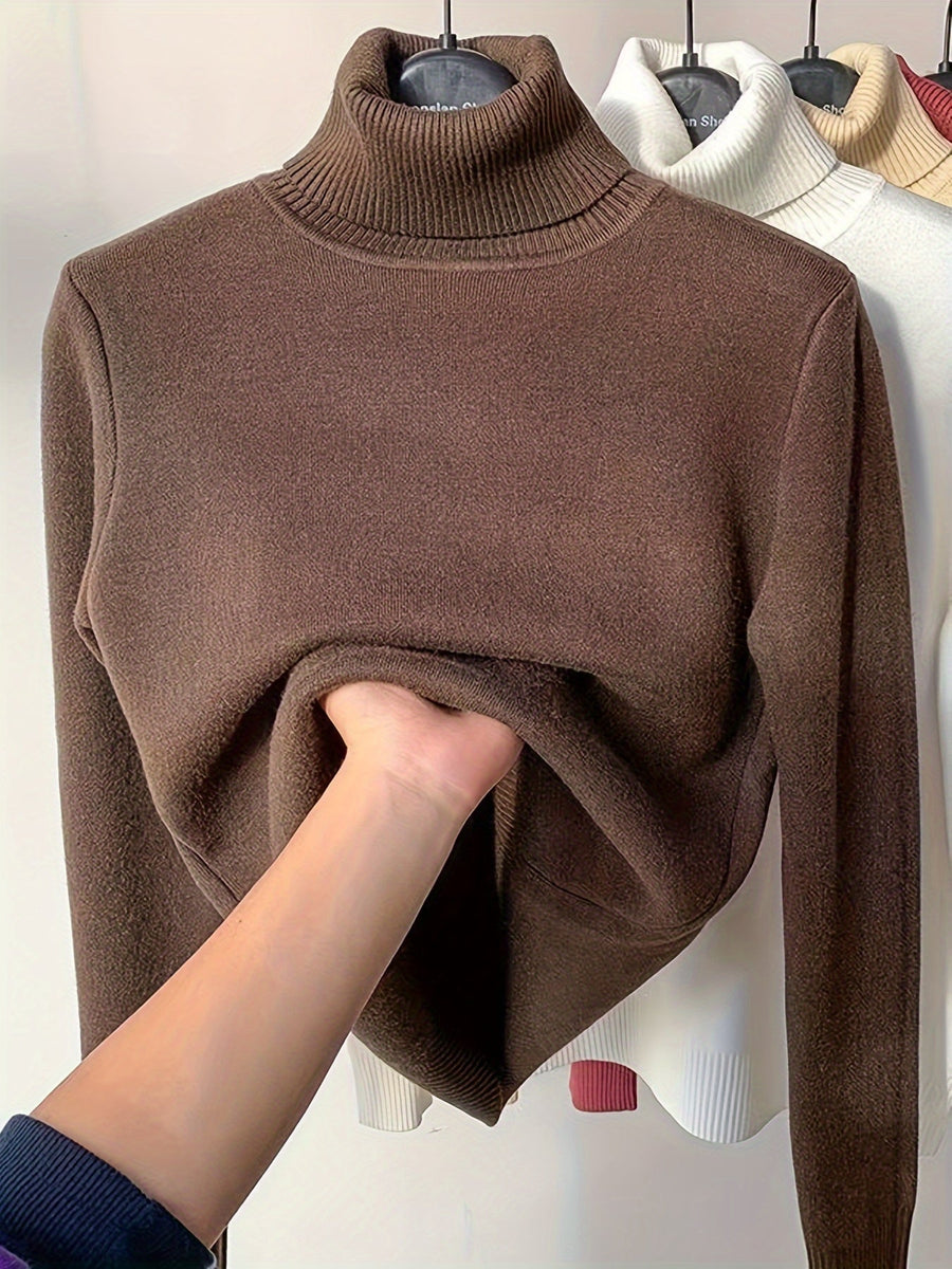Damen Rollkragenpullover mit warmem Innenfutter – Weicher Strickpullover in verschiedenen Farben