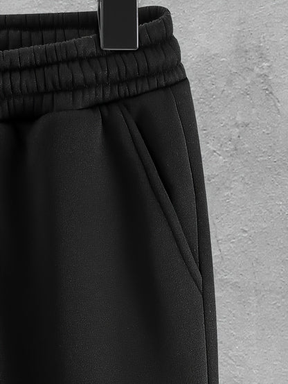 Herren Freizeit Anzug Set mit Steppweste, Kapuzenpullover und Jogginghose in Schwarz
