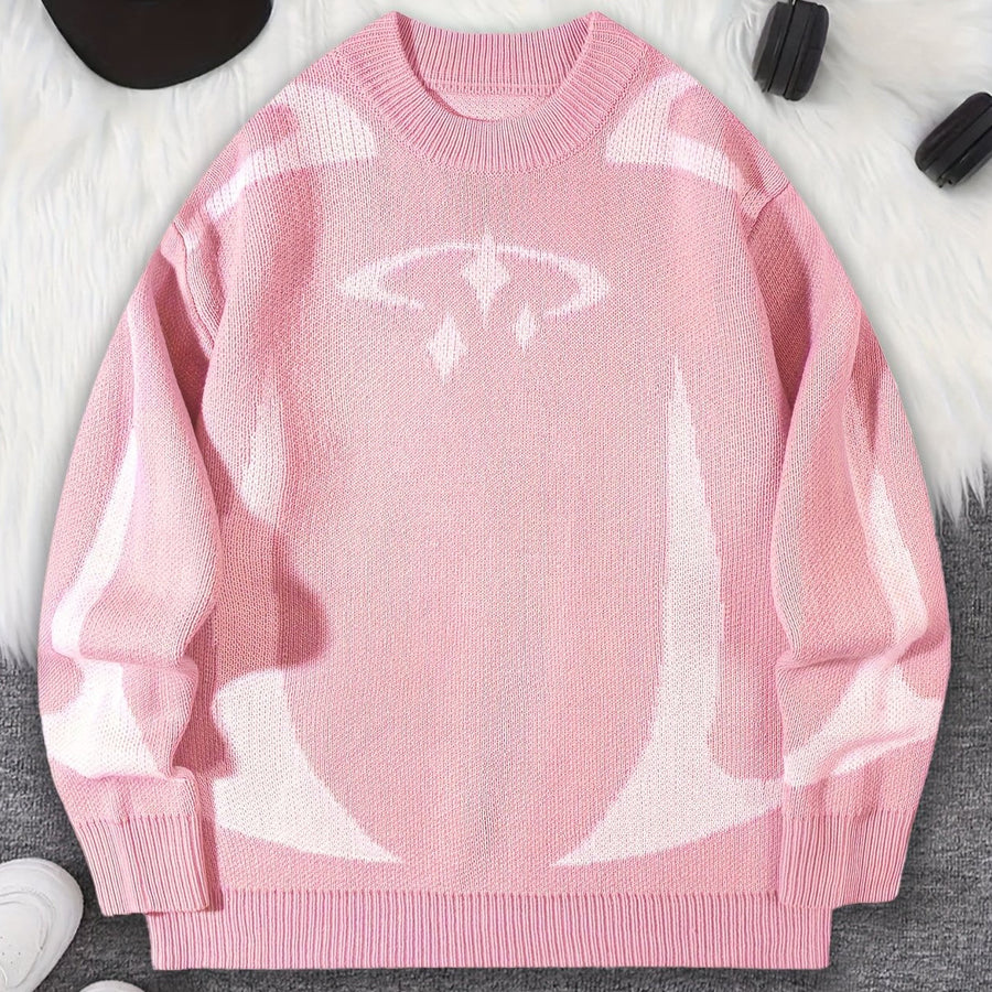 Unisex Strickpullover Rundhals mit Muster Langarm