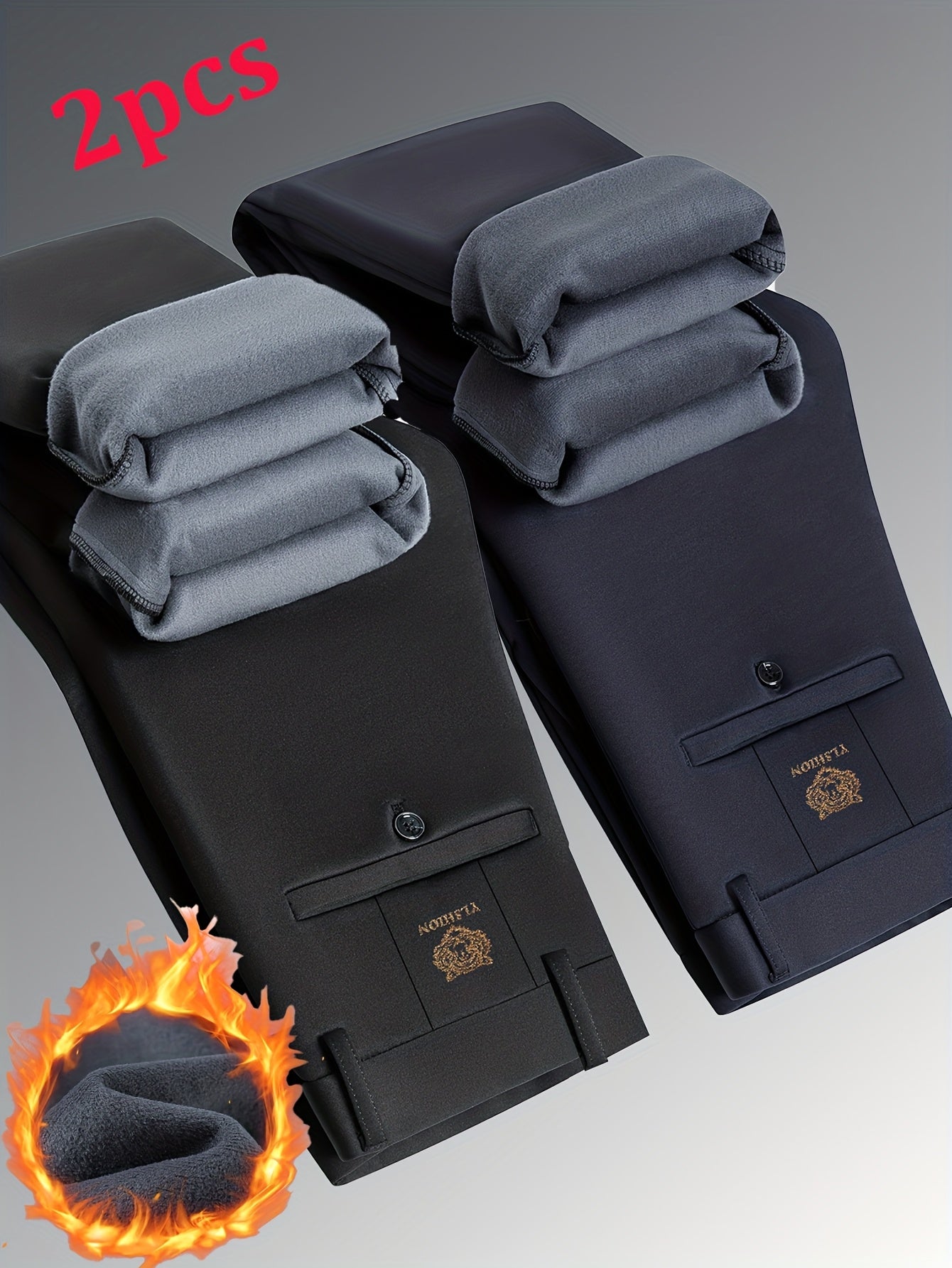 Herren Thermohose gefüttert Schwarz Slim Fit Warme Winterhose Anzughose