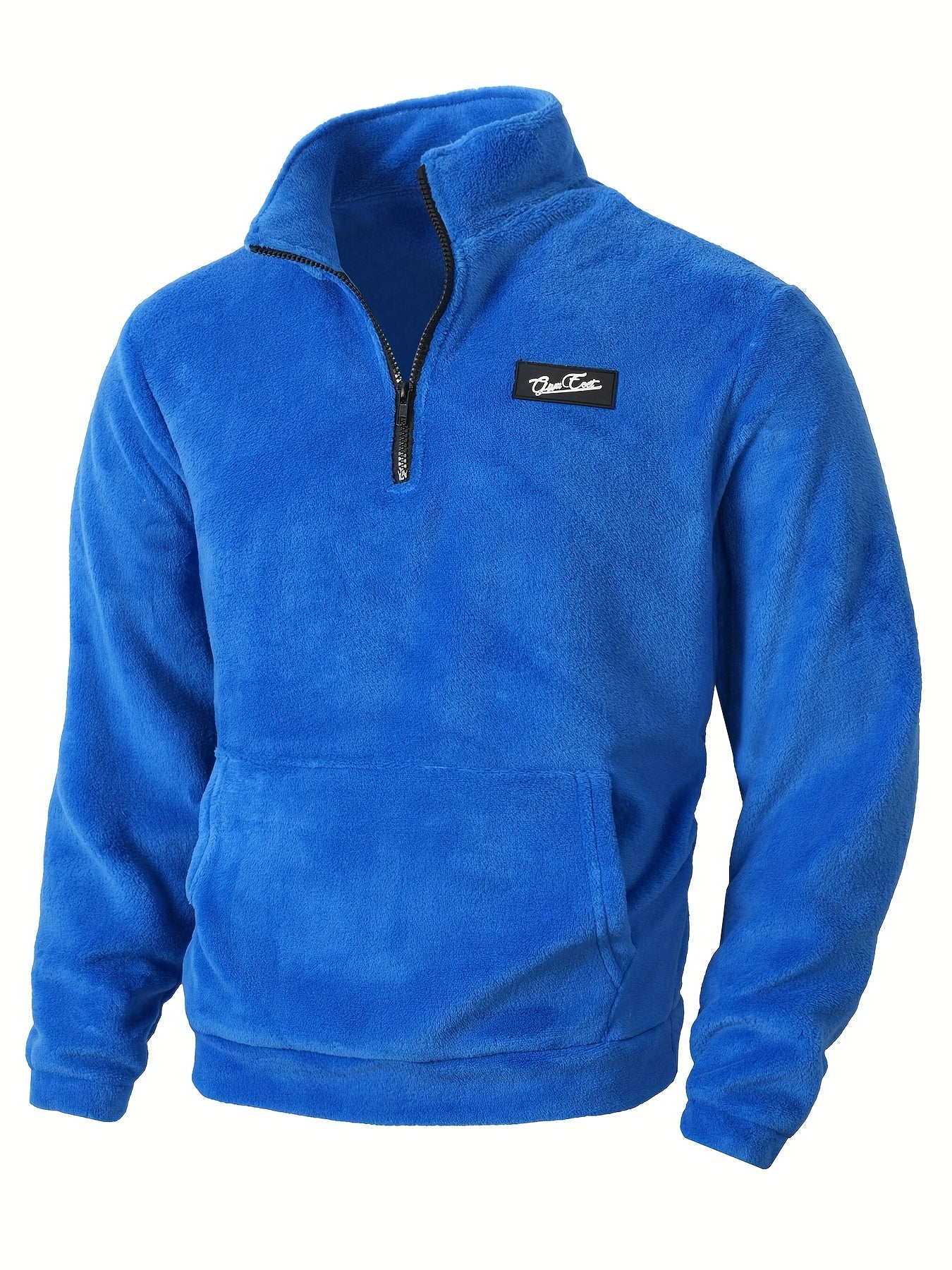 Fleece Pullover Herren mit Reißverschluss und Bauchtasche Stehkragen