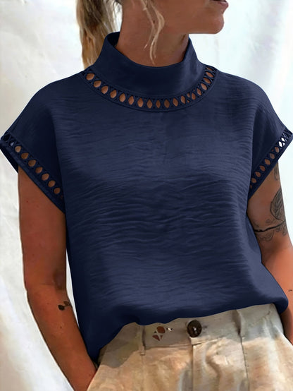 Damen Bluse mit Stehkragen und Cut-Out-Details – Eleganter Stil für Büro & Freizeit