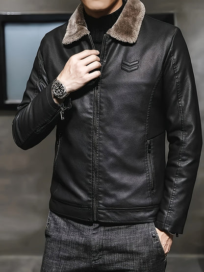 Herren Jacke Schwarz mit Teddyfutter Stehkragen Reißverschluss