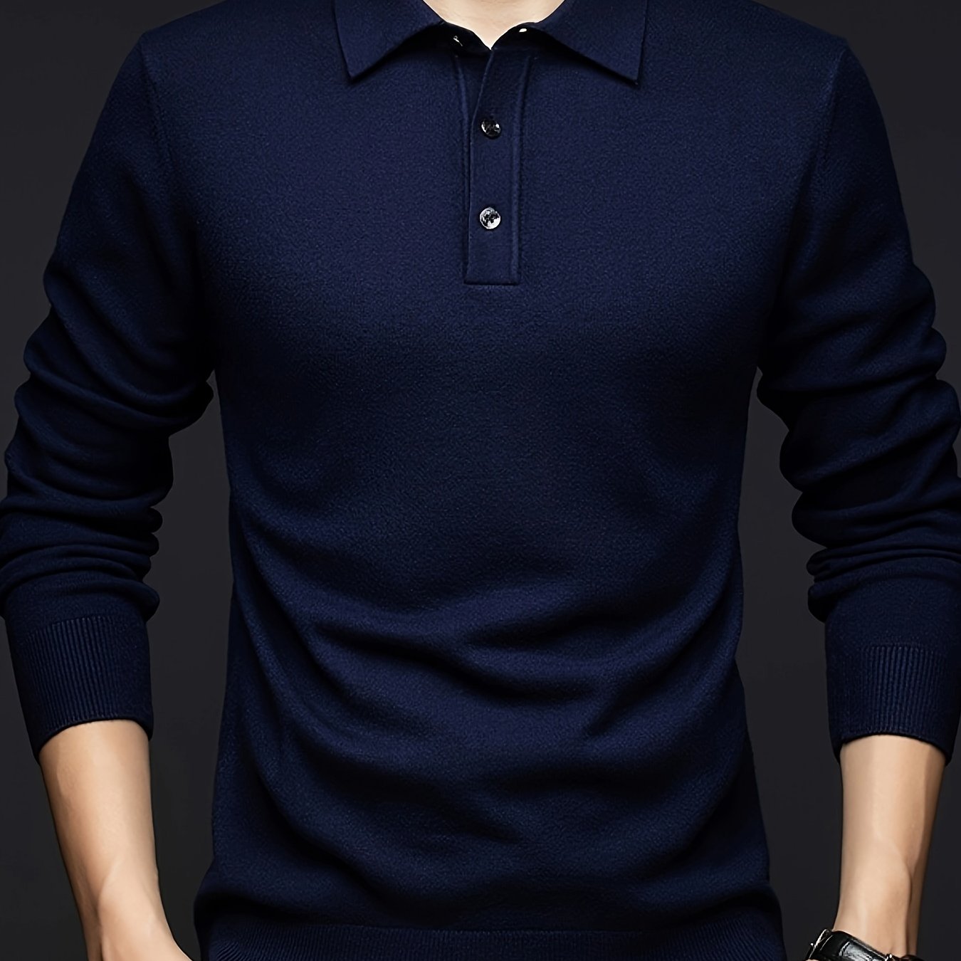 Herren Langarm Polohemd Strickpullover mit Knopfleiste