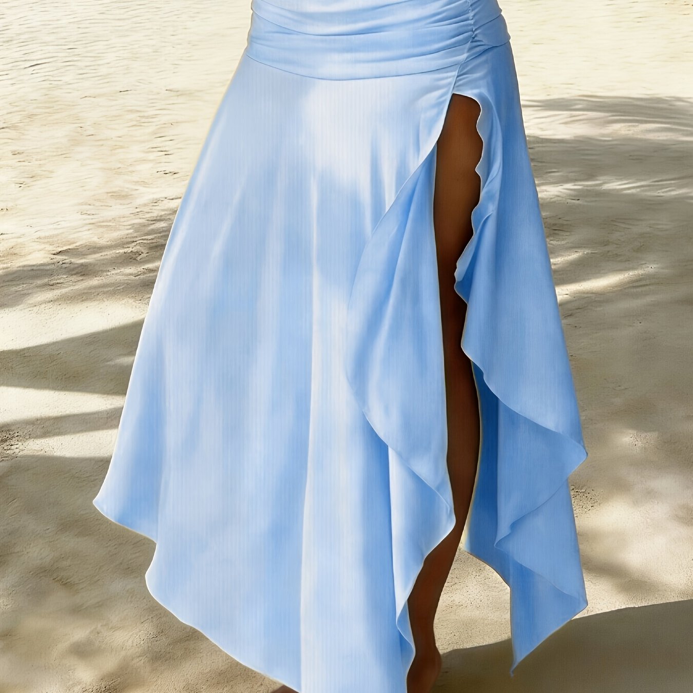 Damen Maxi-Strandrock mit asymmetrischem Volant-Saum, elegant-lässiger Urlaubsstil