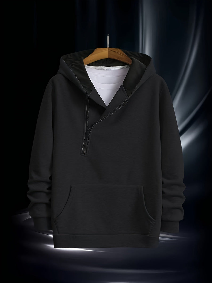Herren Hoodie mit diagonalem Reißverschluss und Kängurutasche Weiß
