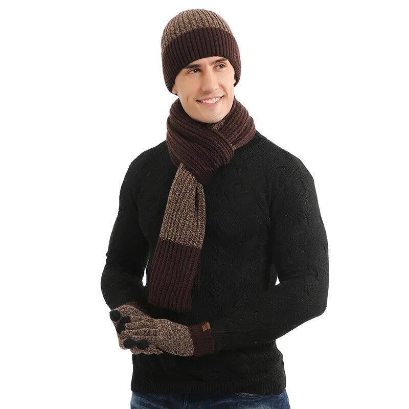 Unisex winterset met gebreide muts en sjaal, tweekleurig, geribbeld