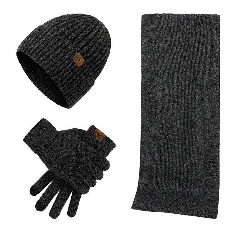 Unisex Wintermütze Schal Handschuhe Set Gerippt Gestrickt