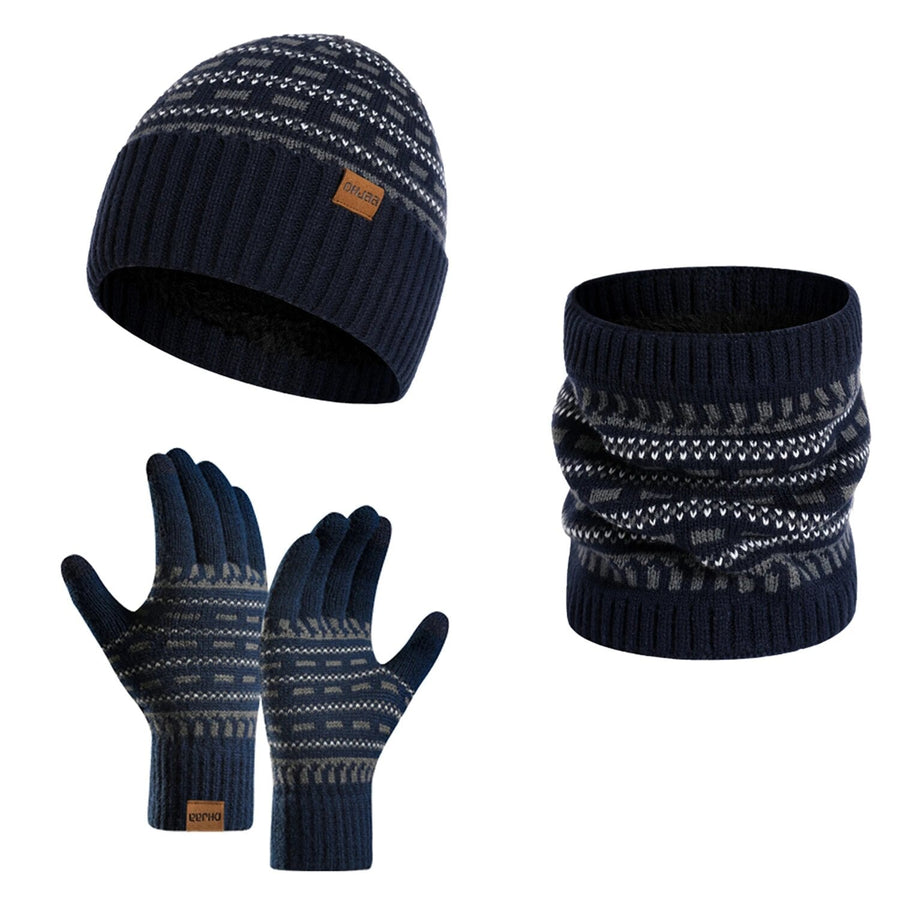 Unisex winterset: gebreide muts, nekwarmer en handschoenen met patroon in lichtgrijs