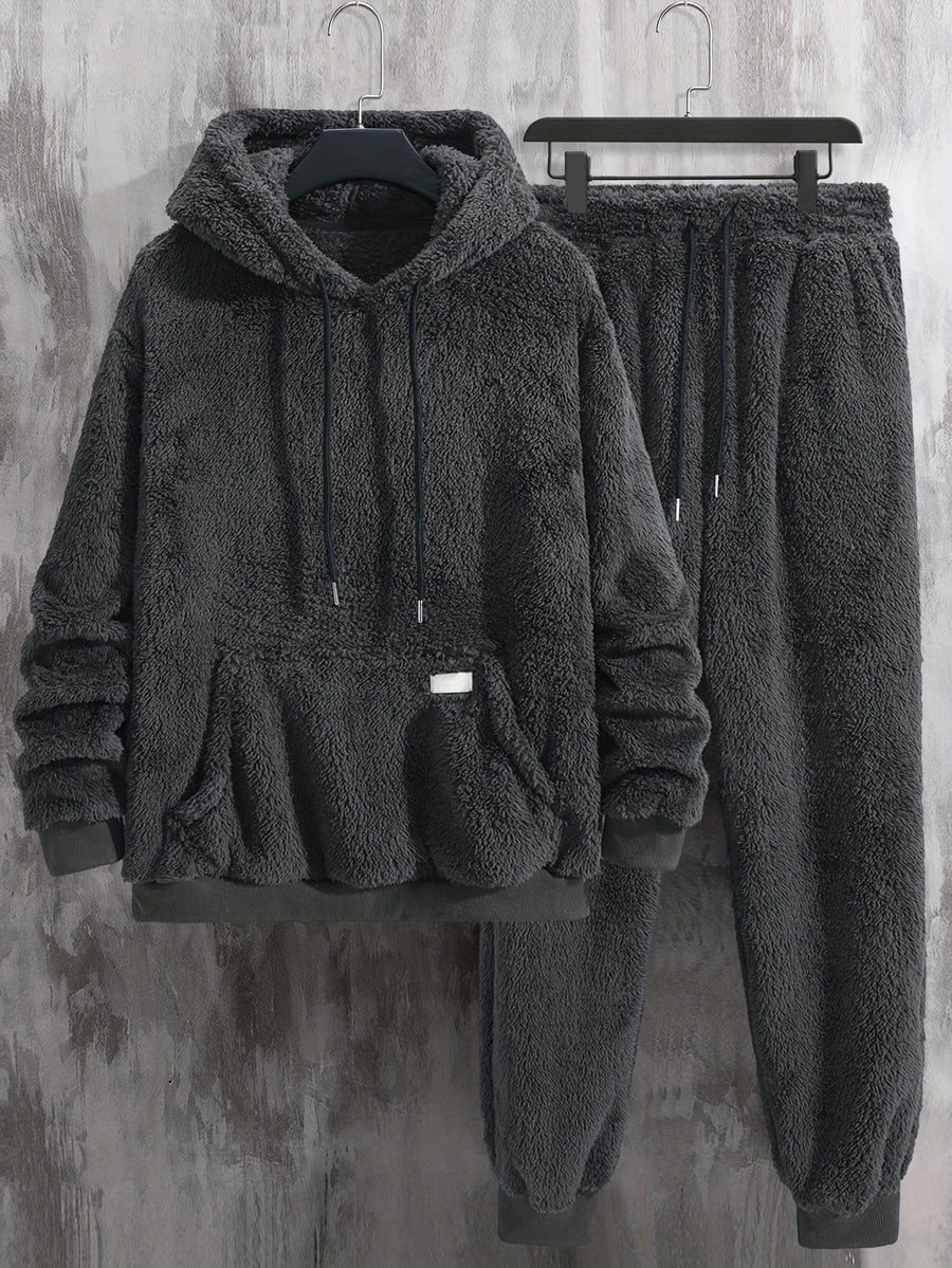 Unisex Teddy-Fleece Hausanzug mit Kapuze und Hose - Kuscheliger Hoodie-Jogginganzug