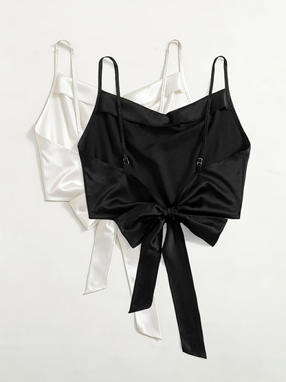 Damen Trendige Cropped Tops mit Drapiertem Ausschnitt und Bindeband – 2er Set für Freizeit und Ausgehen