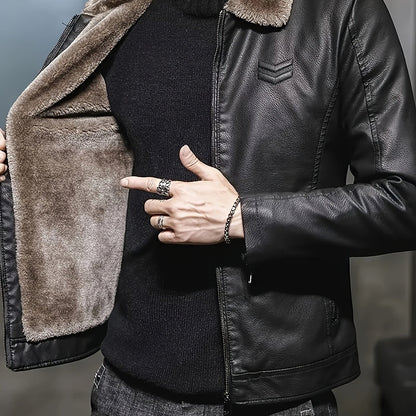 Herren Jacke Schwarz mit Teddyfutter Stehkragen Reißverschluss