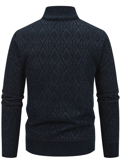 Herren Strickjacke mit Stehkragen, Reißverschluss und Rautenmuster