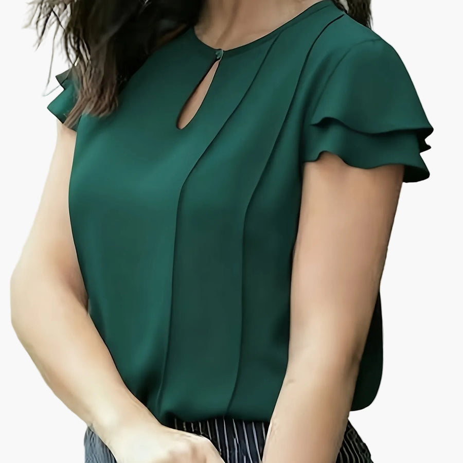 Damen Elegante Bluse mit Volantärmeln und Schlüssellochausschnitt – Perfekt für Büro und Ausgehen