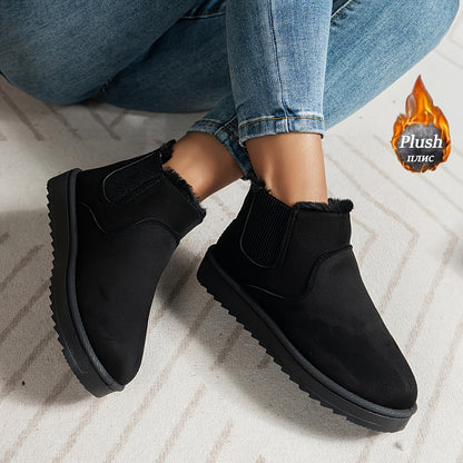 Chelsea Boots Damen gefüttert Winter Stiefeletten warm Plüschimitat Grau