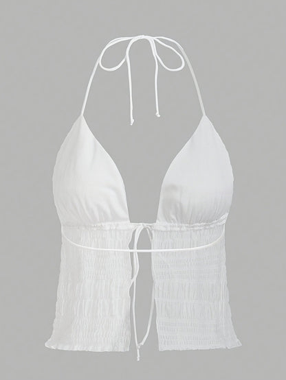 Damen Halterneck Camisole Top mit Raffung und Bindeband – Modisches Party- und Ausgehoberteil
