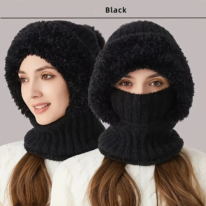 Wintermütze mit integriertem Schal und Gesichtsmaske, kuschelig gefüttert