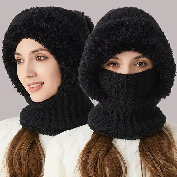 Wintermütze mit integriertem Schal und Gesichtsmaske, kuschelig gefüttert