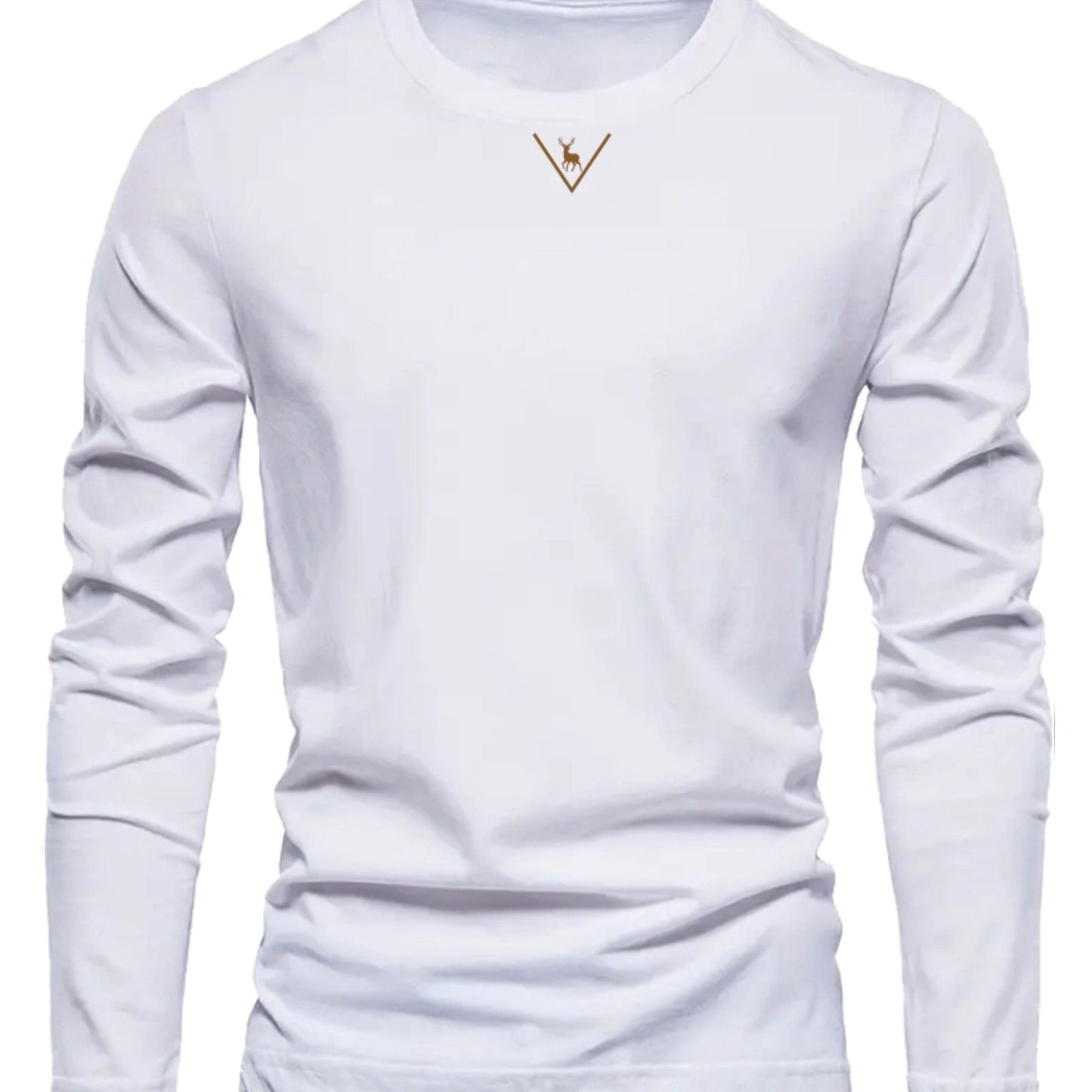 Herren Langarmshirt mit Rundhalsausschnitt und Hirsch-Logo, Freizeitshirt
