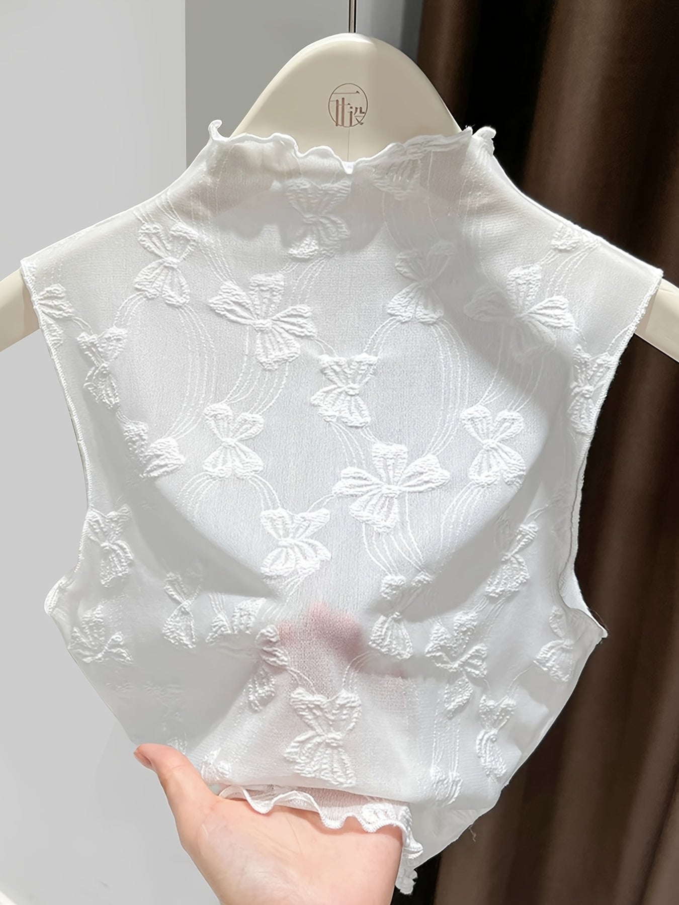 Damen Spitzen-Überziehkragen mit Stehkragen und Schleifenmuster – Eleganter Layering-Style