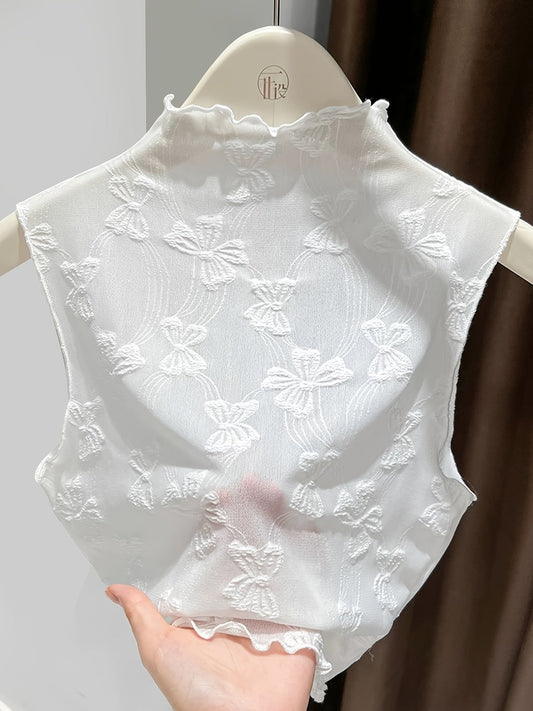 Damen Spitzen-Überziehkragen mit Stehkragen und Schleifenmuster – Eleganter Layering-Style