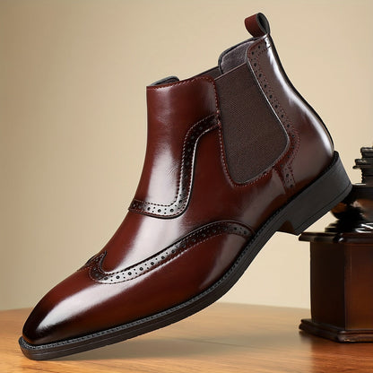 Herren Chelsea Boot Brogue Glatt Optik Elastikeinsatz Elegant Business