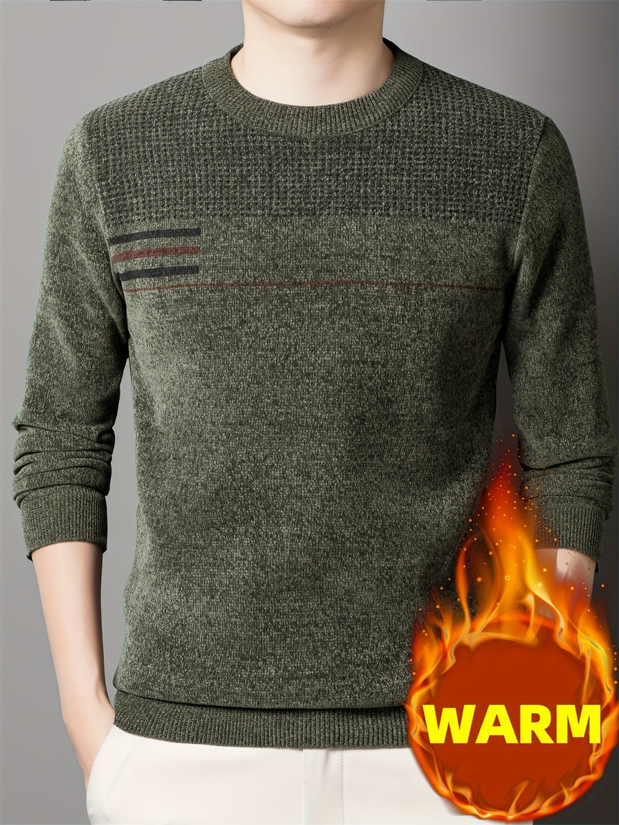 Herren Pullover Rundhals Rippstrick Optik Warm Winter