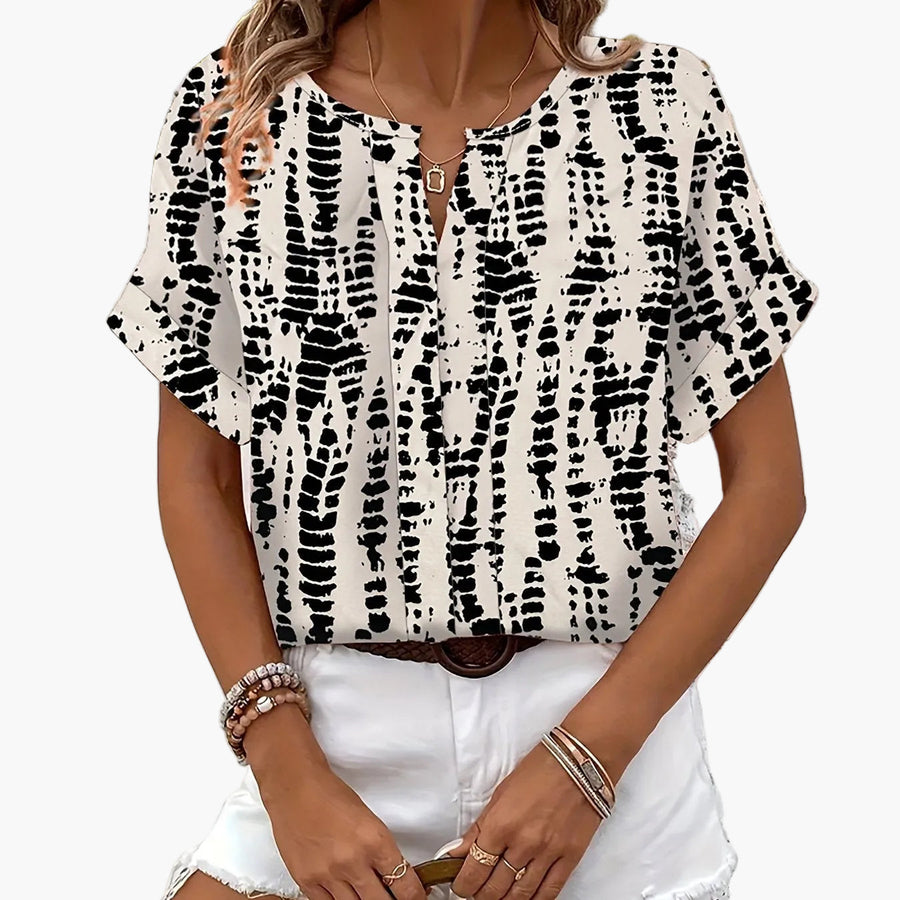 Damen Elegante Kurzarm-Bluse mit Modernem Print – Perfekt für Freizeit und Alltag