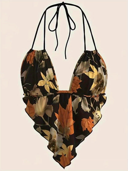 Damen Body mit tiefem Ausschnitt und Blumenmuster – Stylischer Einteiler für Freizeit und Ausgehen